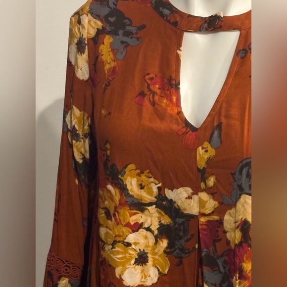 Blu Pepper Autumn Burnt Orange Floral Long Sleeve Dress or Tunic Top - Picture 3 of 8